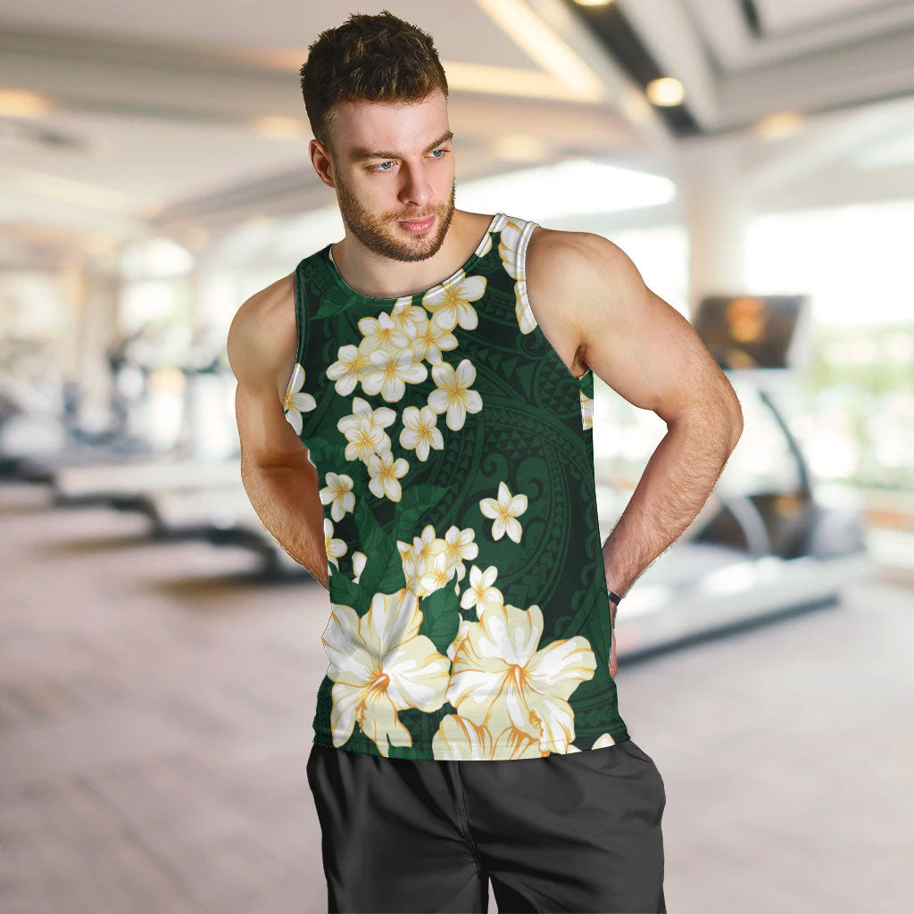 Hawaii Hibiscus Plumeria Green Men Tank Top Polynesian Pattern LT01 Green - Polynesian Pride
