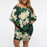 Hawaii Hibiscus Plumeria Green Off Shoulder Short Dress Polynesian Pattern LT01 Women Green - Polynesian Pride