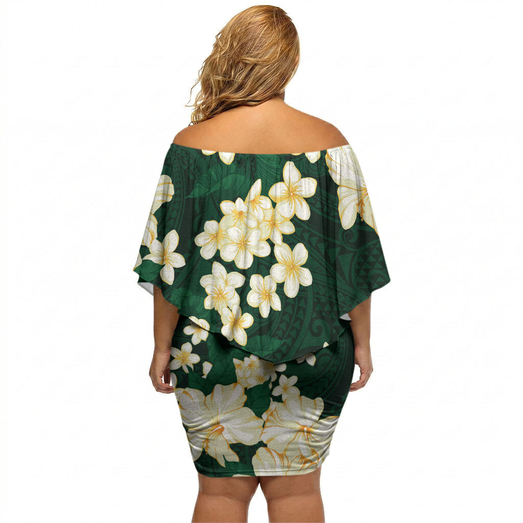 Hawaii Hibiscus Plumeria Green Off Shoulder Short Dress Polynesian Pattern LT01 - Polynesian Pride