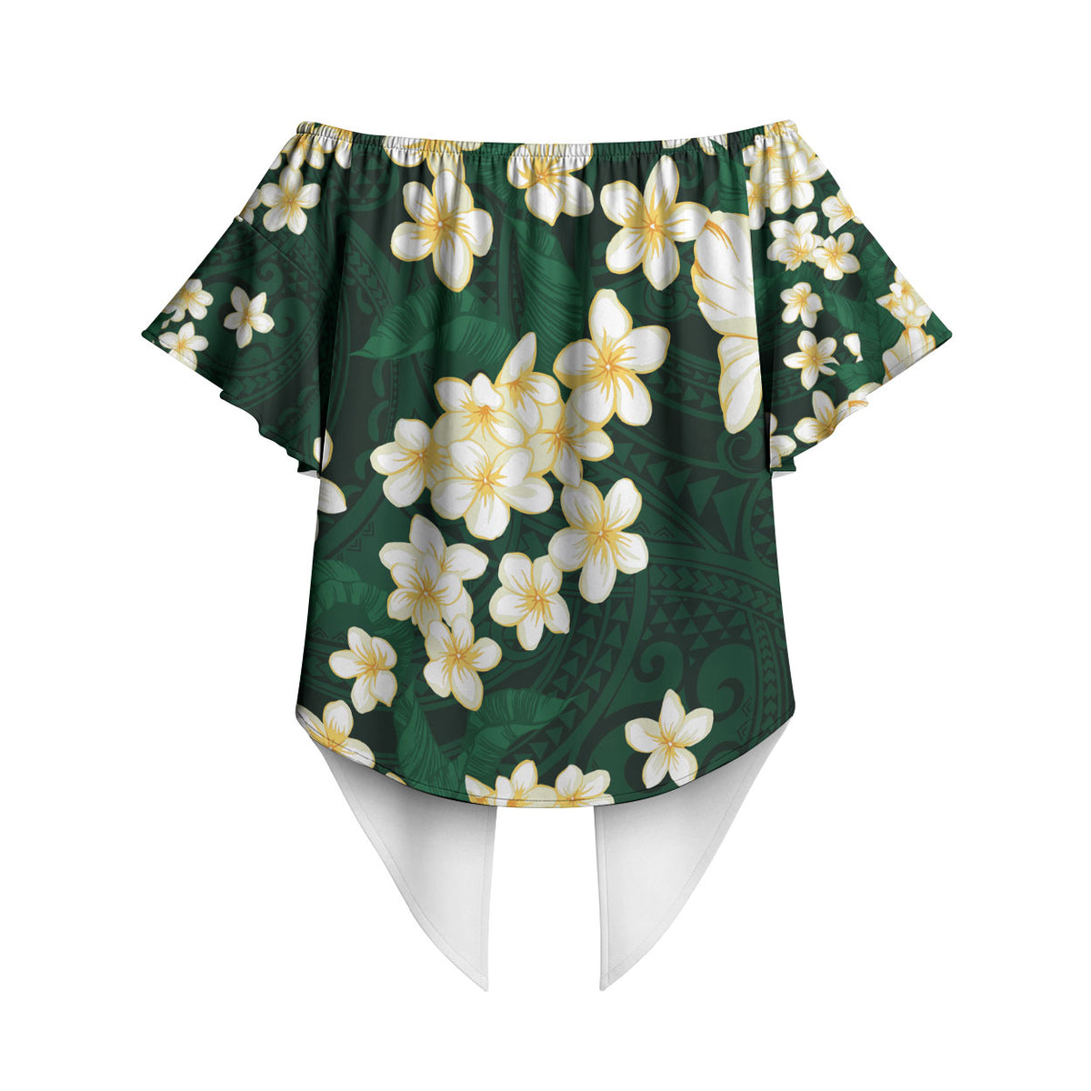 Hawaii Hibiscus Plumeria Green Off Shoulder Wrap Waist Top Polynesian Pattern