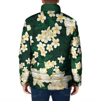 Hawaii Hibiscus Plumeria Green Padded Jacket Polynesian Pattern