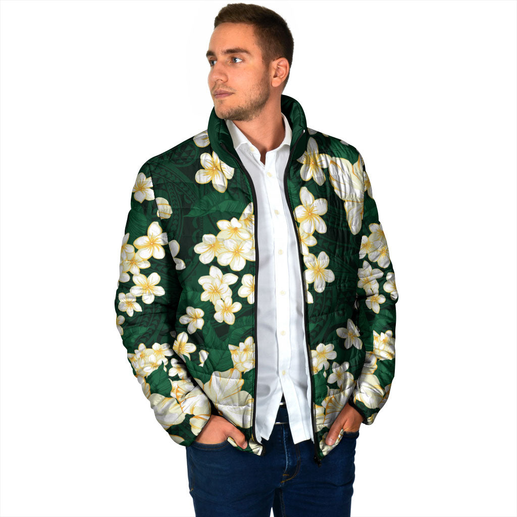 Hawaii Hibiscus Plumeria Green Padded Jacket Polynesian Pattern