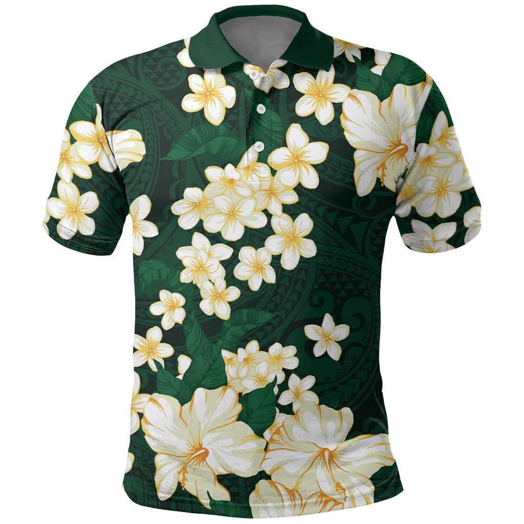 Hawaii Hibiscus Plumeria Green Polo Shirt Polynesian Pattern LT01 Green - Polynesian Pride
