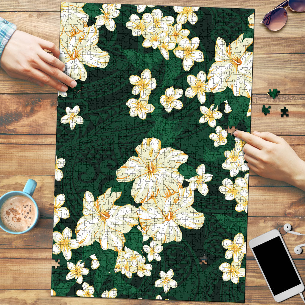 Hawaii Hibiscus Plumeria Green Puzzle Polynesian Pattern