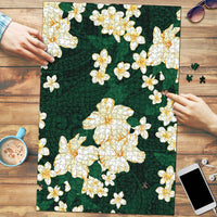Hawaii Hibiscus Plumeria Green Puzzle Polynesian Pattern
