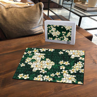 Hawaii Hibiscus Plumeria Green Puzzle Polynesian Pattern