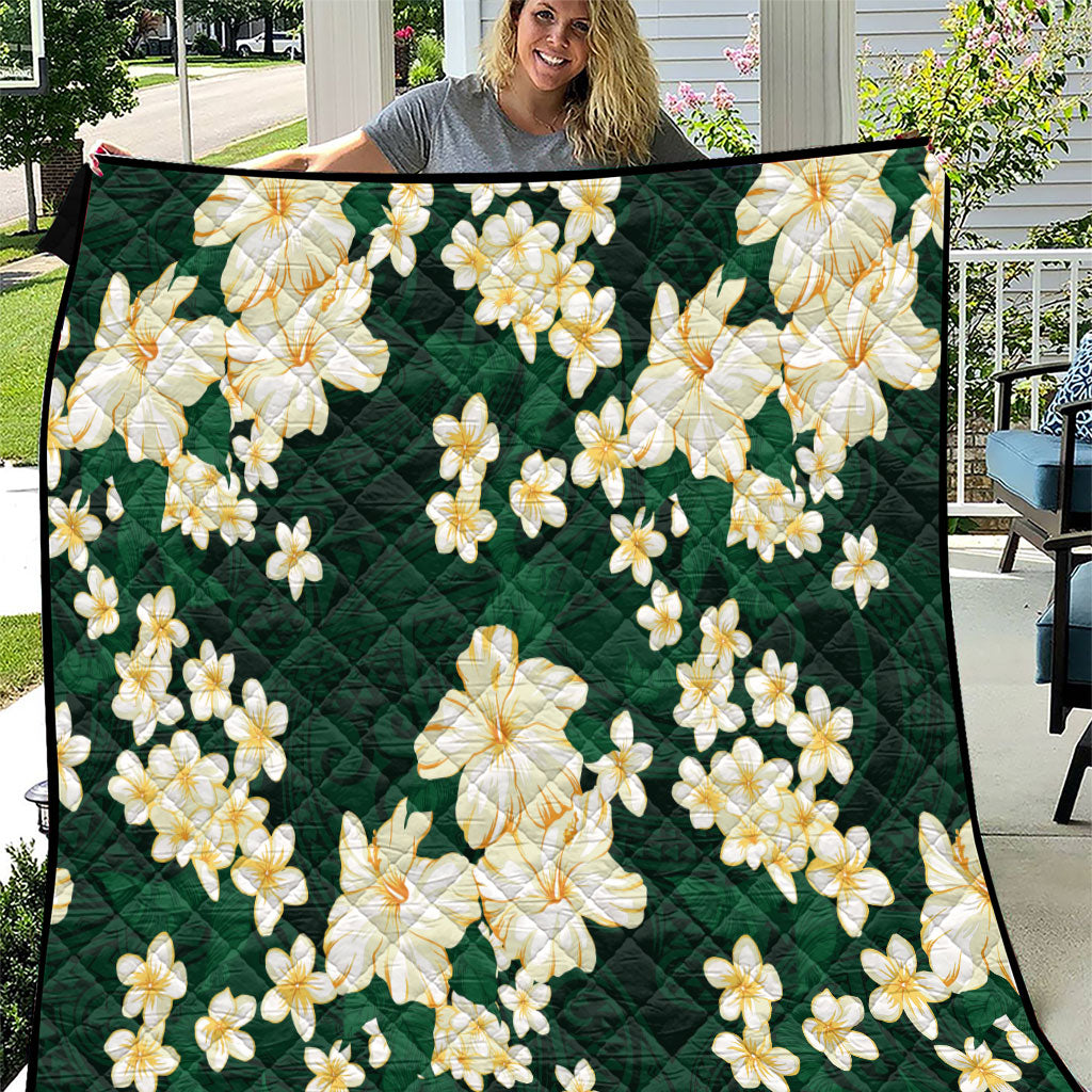 Hawaii Hibiscus Plumeria Green Quilt Polynesian Pattern LT01 Green - Polynesian Pride
