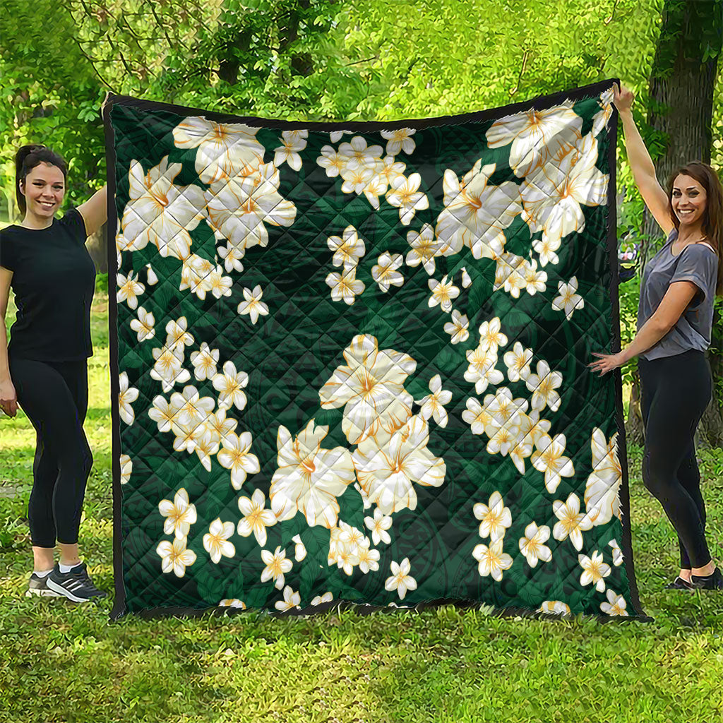 Hawaii Hibiscus Plumeria Green Quilt Polynesian Pattern LT01 - Polynesian Pride