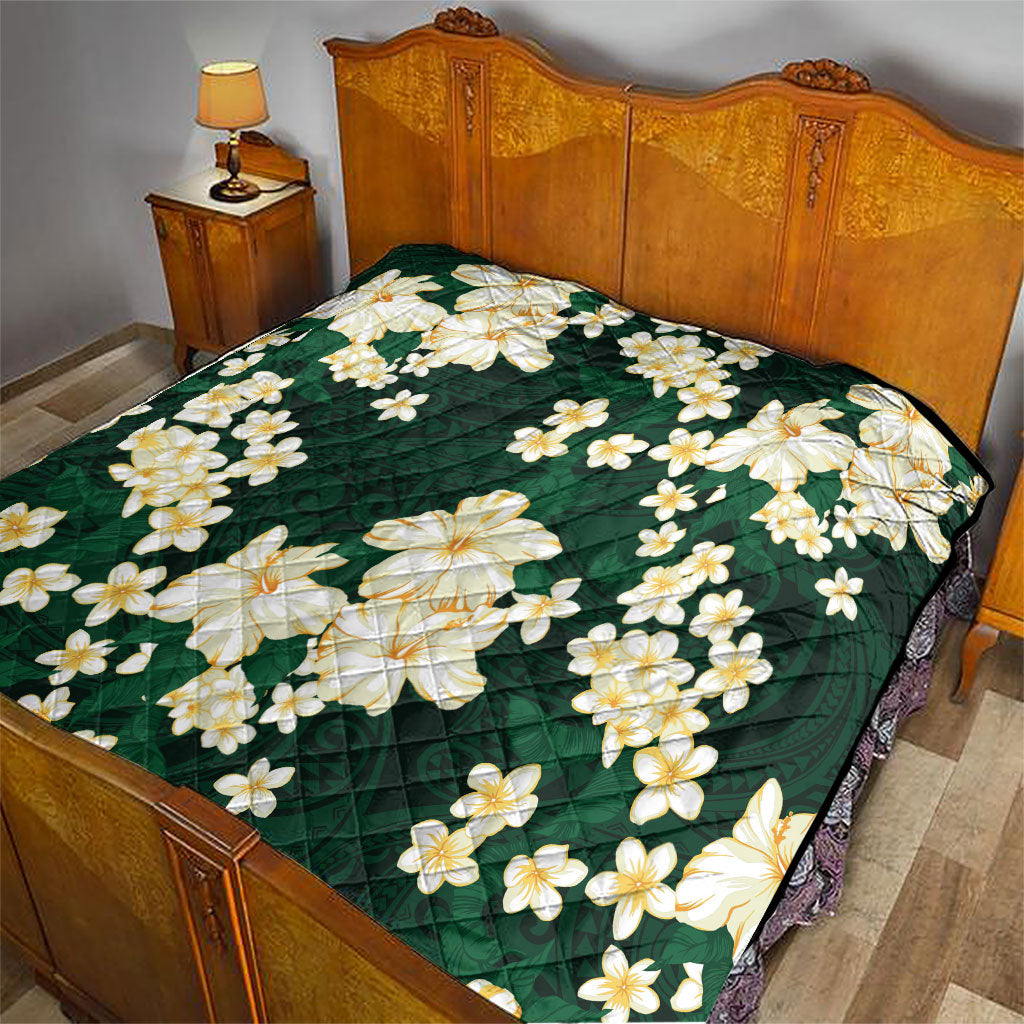 Hawaii Hibiscus Plumeria Green Quilt Polynesian Pattern LT01 - Polynesian Pride