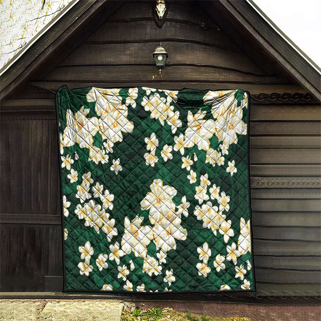 Hawaii Hibiscus Plumeria Green Quilt Polynesian Pattern LT01 - Polynesian Pride