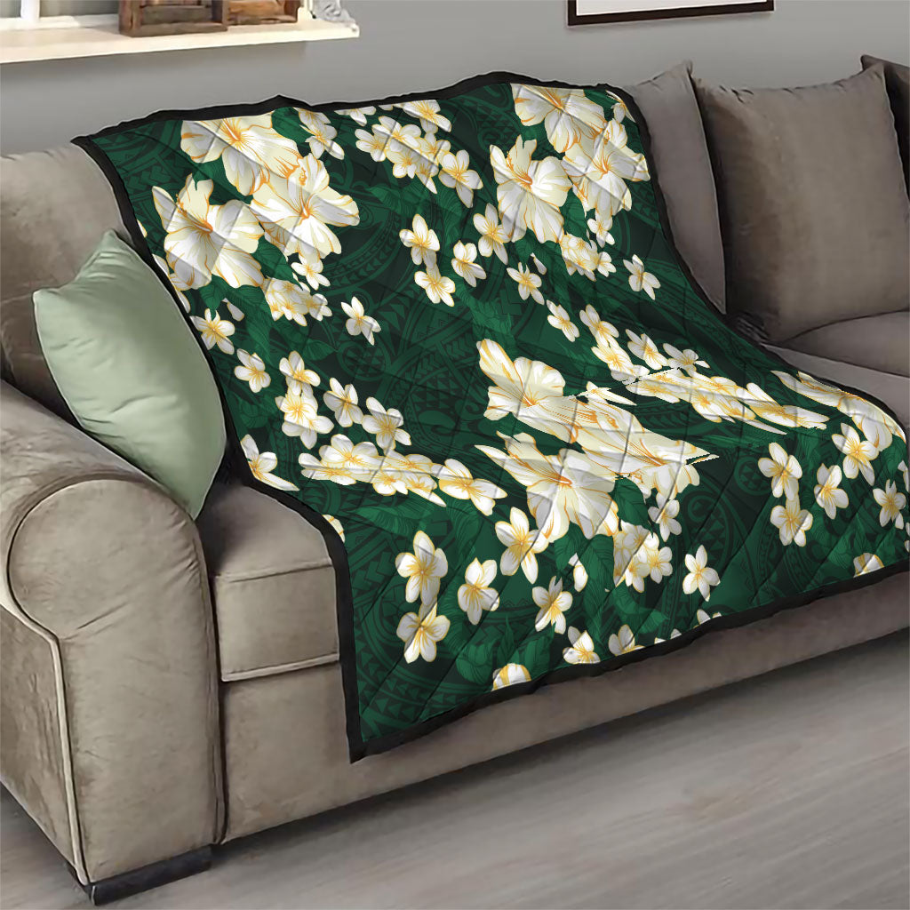 Hawaii Hibiscus Plumeria Green Quilt Polynesian Pattern LT01 - Polynesian Pride