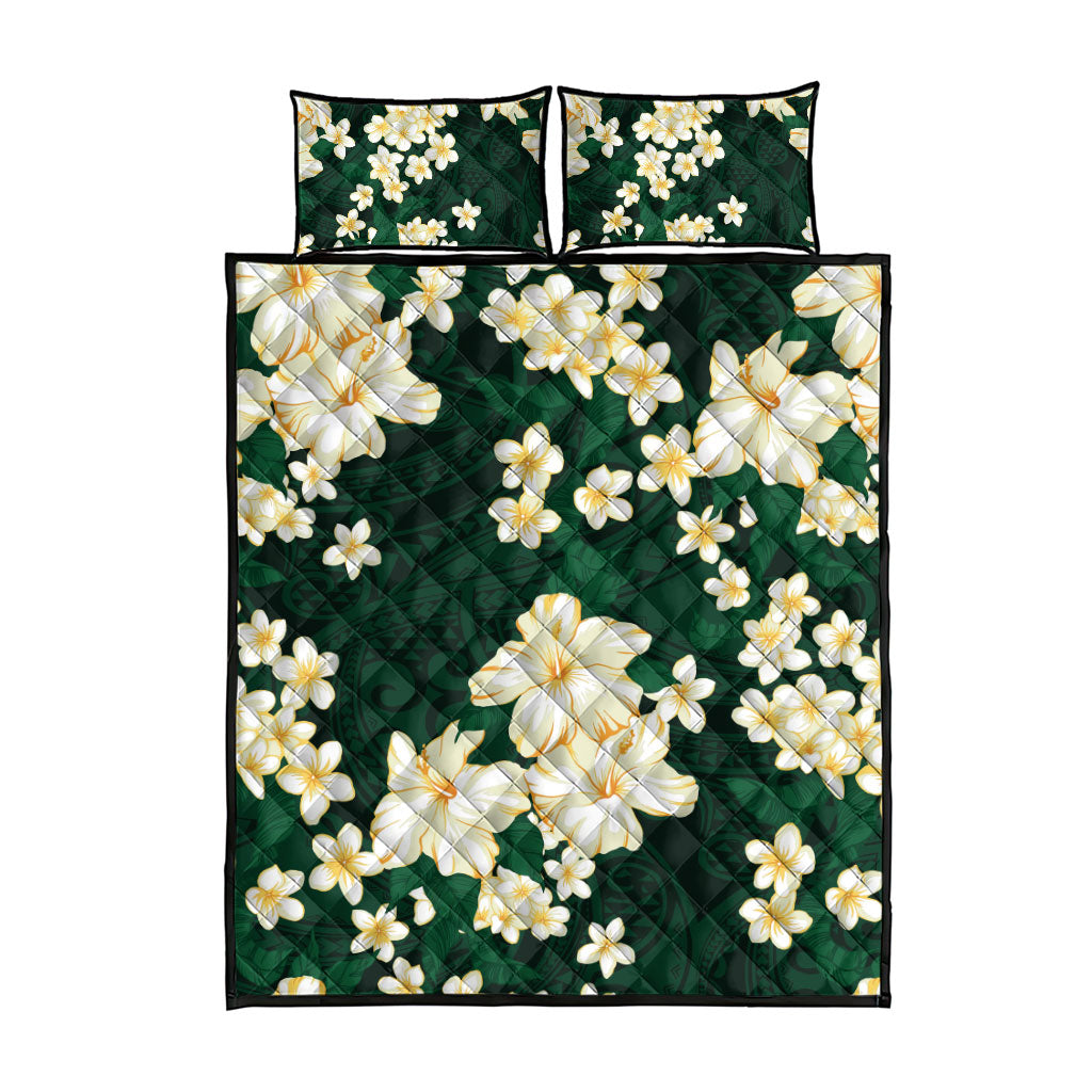 Hawaii Hibiscus Plumeria Green Quilt Bed Set Polynesian Pattern LT01 - Polynesian Pride