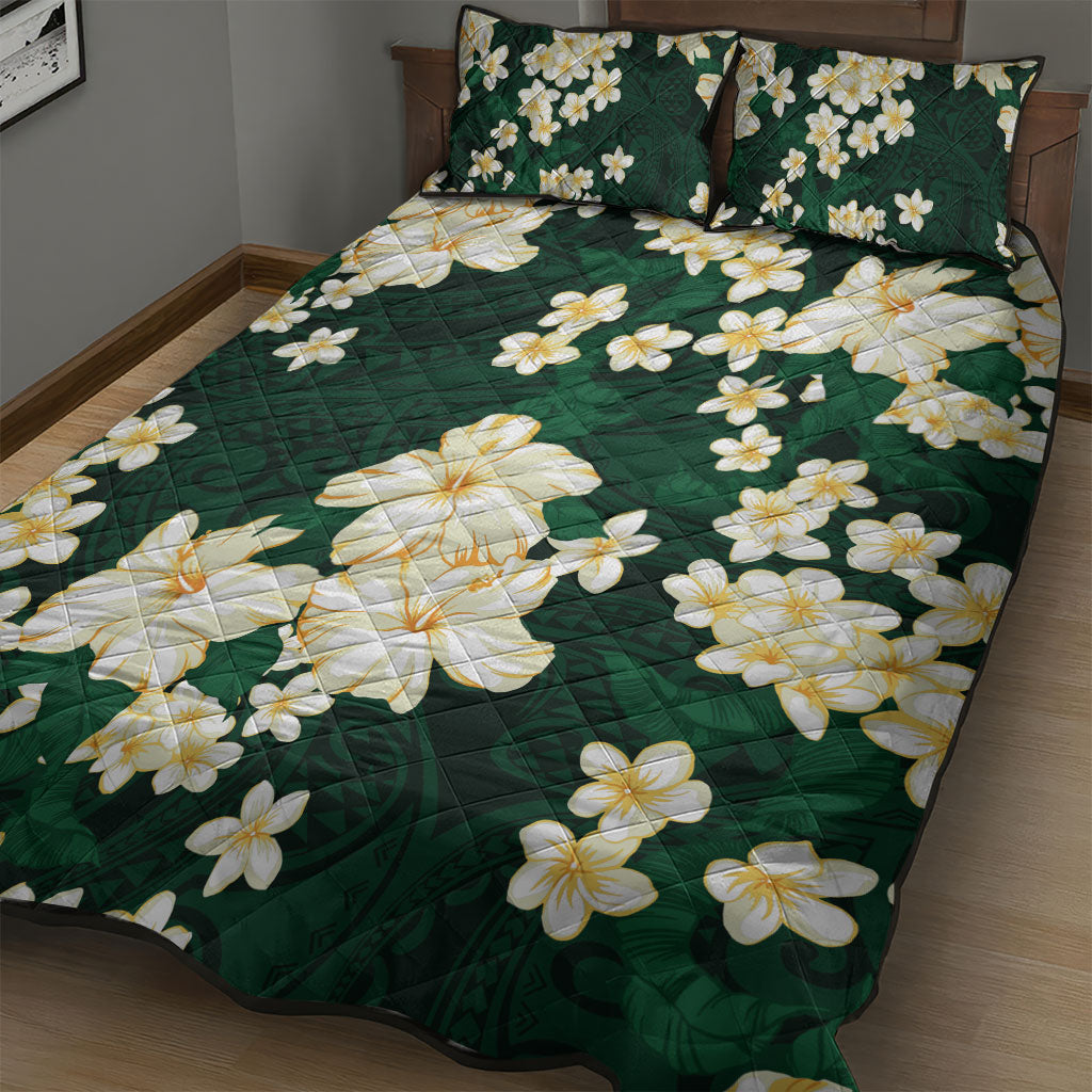 Hawaii Hibiscus Plumeria Green Quilt Bed Set Polynesian Pattern LT01 - Polynesian Pride