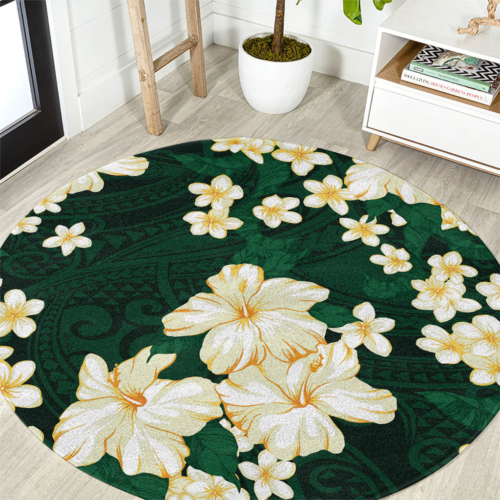 Hawaii Hibiscus Plumeria Green Round Carpet Polynesian Pattern LT01 Green - Polynesian Pride