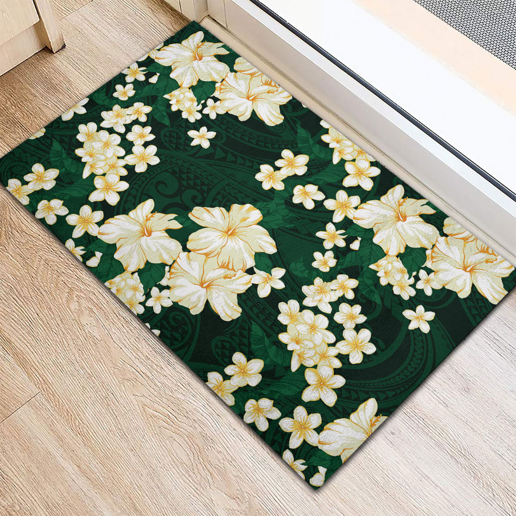 Hawaii Hibiscus Plumeria Green Rubber Doormat Polynesian Pattern LT01 - Polynesian Pride