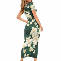 Hawaii Hibiscus Plumeria Green Short Sleeve Bodycon Dress Polynesian Pattern LT01 - Polynesian Pride