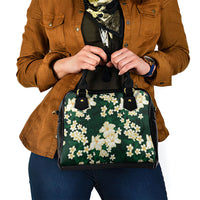 Hawaii Hibiscus Plumeria Green Shoulder Handbag Polynesian Pattern