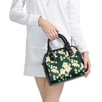 Hawaii Hibiscus Plumeria Green Shoulder Handbag Polynesian Pattern