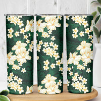 Hawaii Hibiscus Plumeria Green Skinny Tumbler Polynesian Pattern