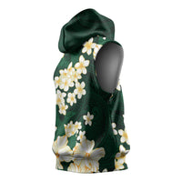 Hawaii Hibiscus Plumeria Green Sleeveless Hoodie Polynesian Pattern