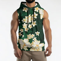 Hawaii Hibiscus Plumeria Green Sleeveless Hoodie Polynesian Pattern