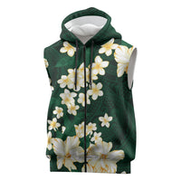 Hawaii Hibiscus Plumeria Green Sleeveless Zip Hoodie Polynesian Pattern