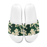 Hawaii Hibiscus Plumeria Green Slide Sandals Polynesian Pattern