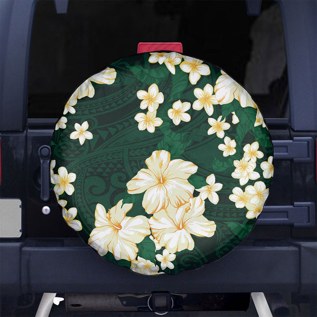 Hawaii Hibiscus Plumeria Green Spare Tire Cover Polynesian Pattern