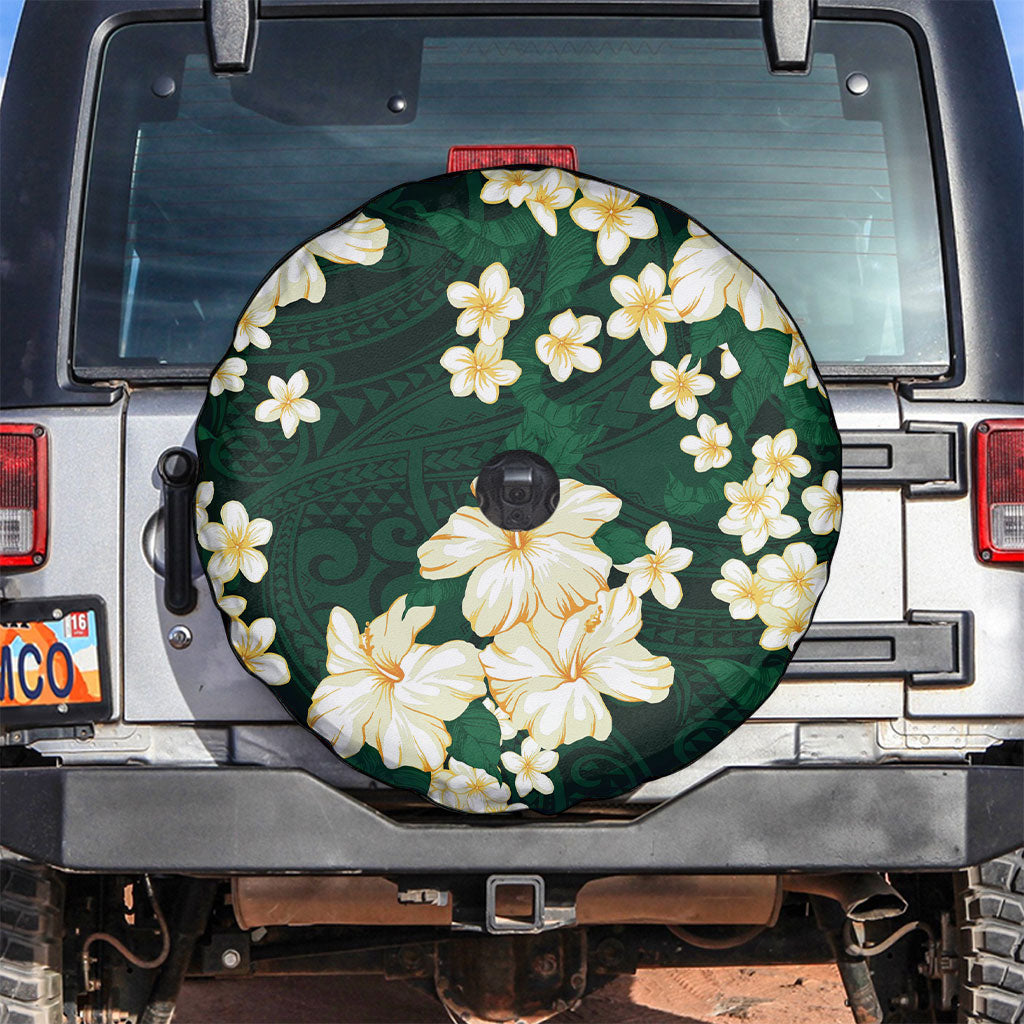 Hawaii Hibiscus Plumeria Green Spare Tire Cover Polynesian Pattern