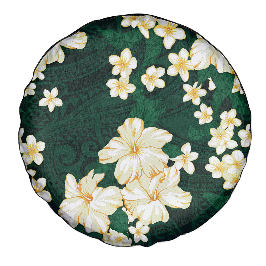 Hawaii Hibiscus Plumeria Green Spare Tire Cover Polynesian Pattern