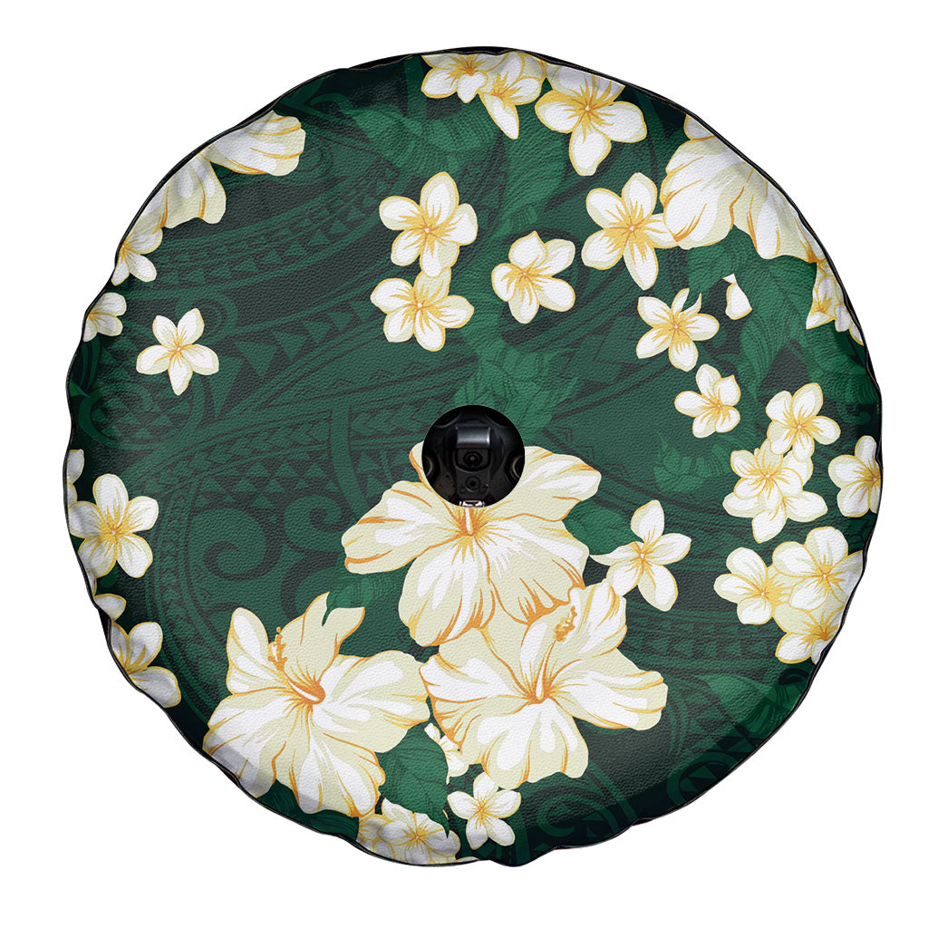 Hawaii Hibiscus Plumeria Green Spare Tire Cover Polynesian Pattern