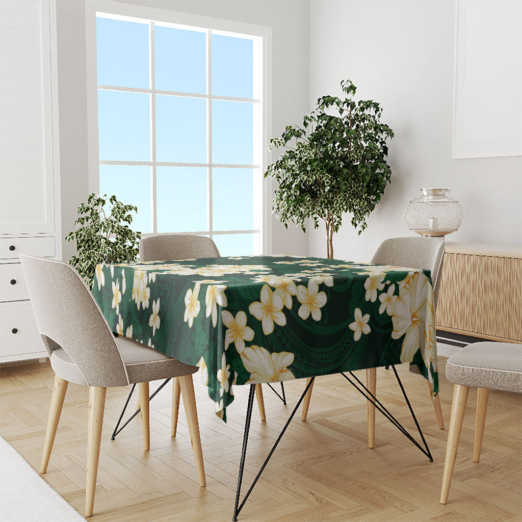 Hawaii Hibiscus Plumeria Green Tablecloth Polynesian Pattern
