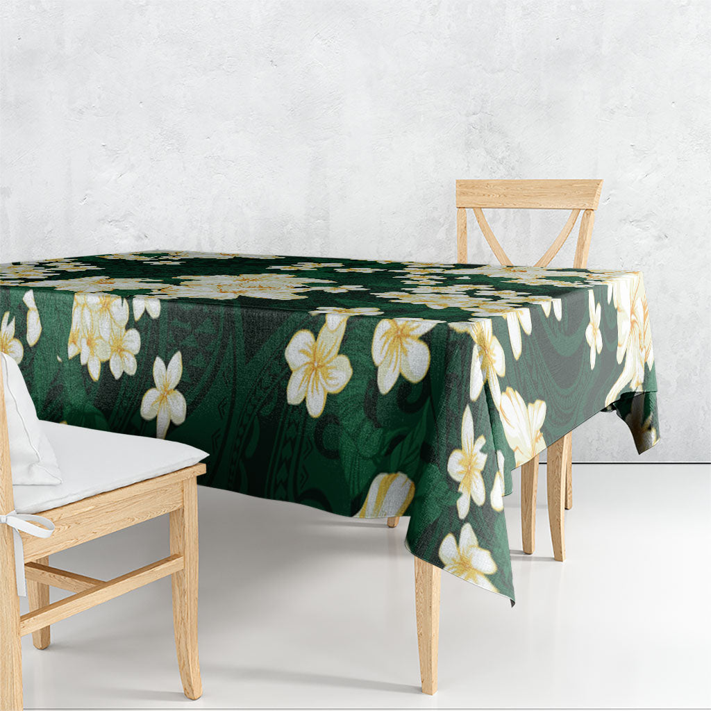 Hawaii Hibiscus Plumeria Green Tablecloth Polynesian Pattern
