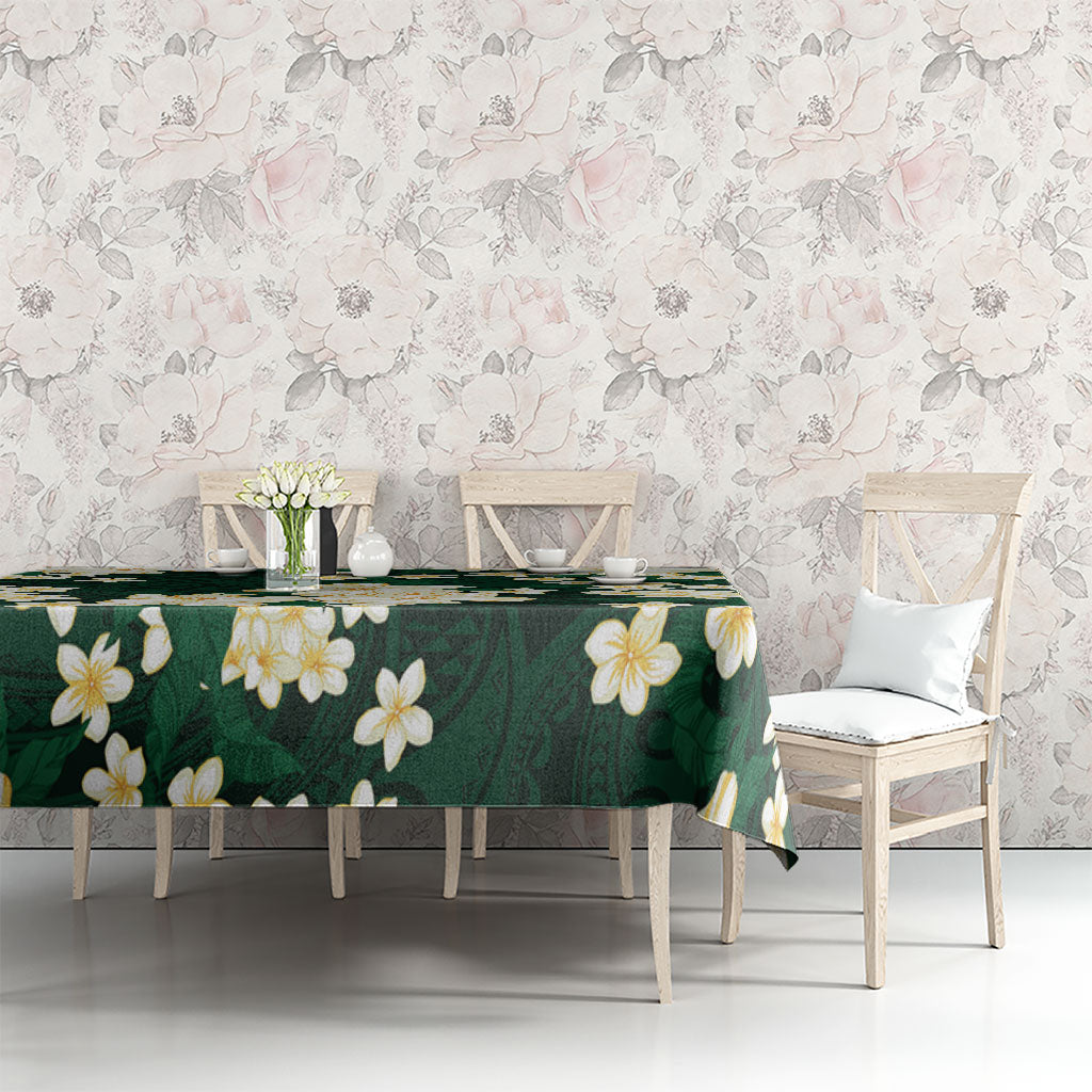 Hawaii Hibiscus Plumeria Green Tablecloth Polynesian Pattern