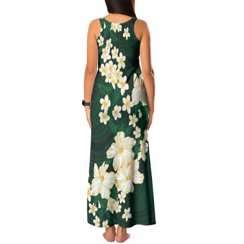 Hawaii Hibiscus Plumeria Green Tank Maxi Dress Polynesian Pattern LT01 - Polynesian Pride