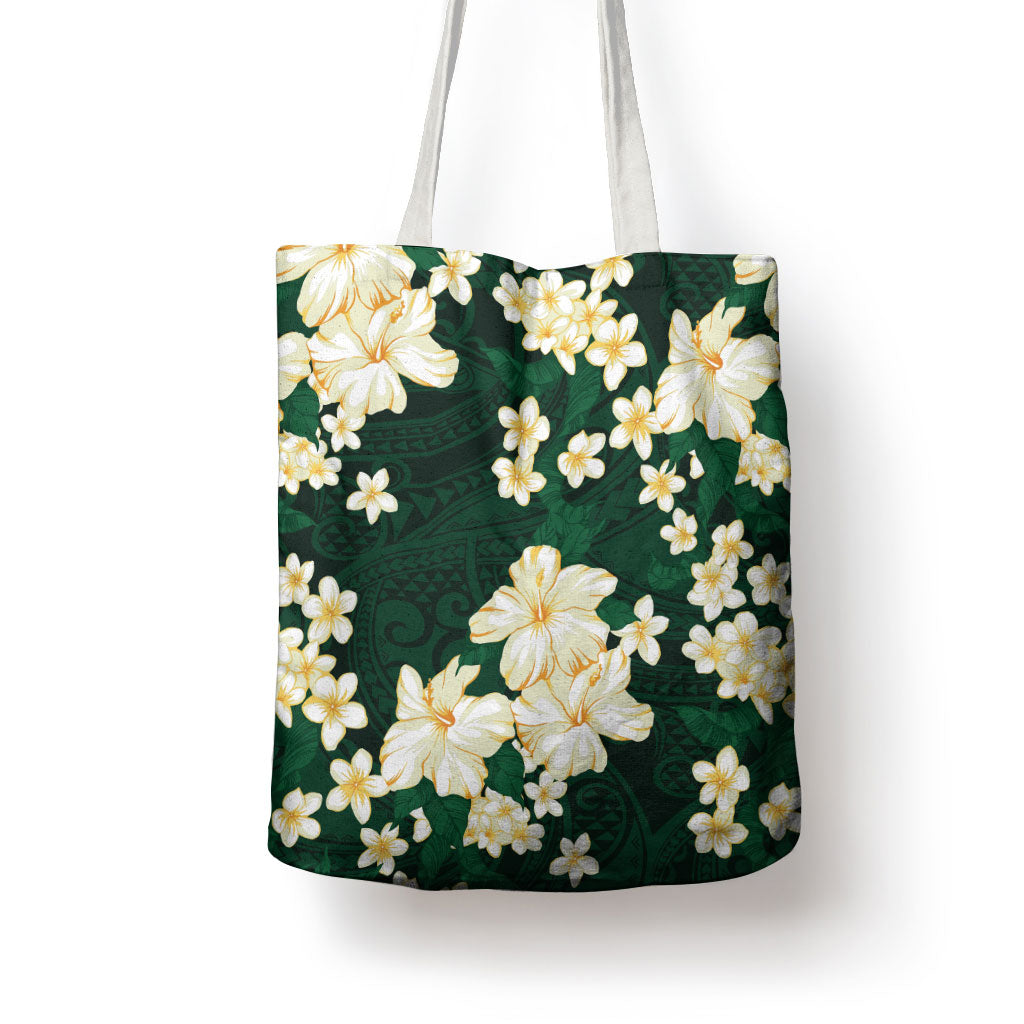 Hawaii Hibiscus Plumeria Green Tote Bag Polynesian Pattern LT01 - Polynesian Pride