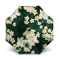 Hawaii Hibiscus Plumeria Green Umbrella Polynesian Pattern LT01 One Size Folded 11.42 inch Opened Diameter 37.4 inch Green - Polynesian Pride