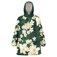 Hawaii Hibiscus Plumeria Green Wearable Blanket Hoodie Polynesian Pattern LT01 One Size Green - Polynesian Pride
