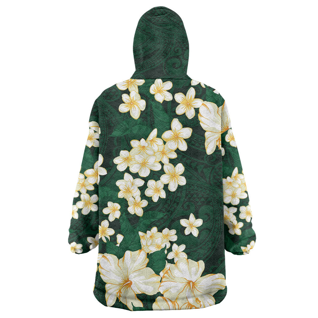 Hawaii Hibiscus Plumeria Green Wearable Blanket Hoodie Polynesian Pattern LT01 - Polynesian Pride
