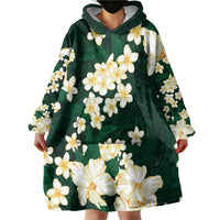 Hawaii Hibiscus Plumeria Green Wearable Blanket Hoodie Polynesian Pattern LT01 - Polynesian Pride