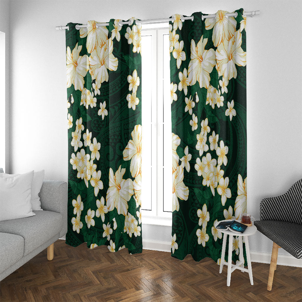 Hawaii Hibiscus Plumeria Green Window Curtain Polynesian Pattern LT01 With Grommets Green - Polynesian Pride
