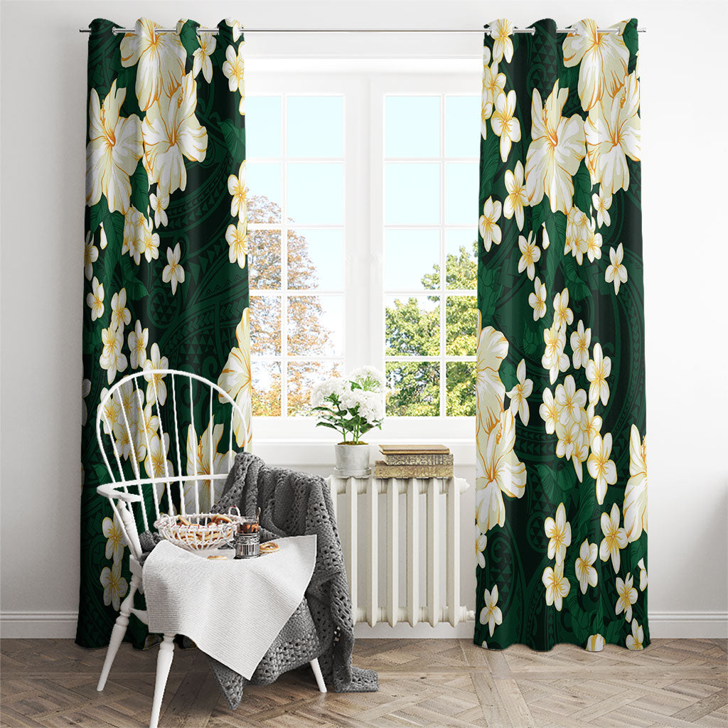 Hawaii Hibiscus Plumeria Green Window Curtain Polynesian Pattern LT01 - Polynesian Pride