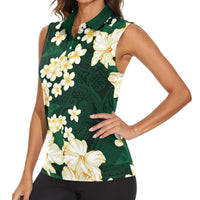 Hawaii Hibiscus Plumeria Green Women Sleeveless Polo Shirt Polynesian Pattern LT01 - Polynesian Pride