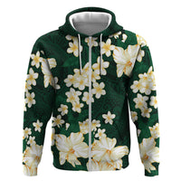 Hawaii Hibiscus Plumeria Green Zip Hoodie Polynesian Pattern LT01 Zip Hoodie Green - Polynesian Pride