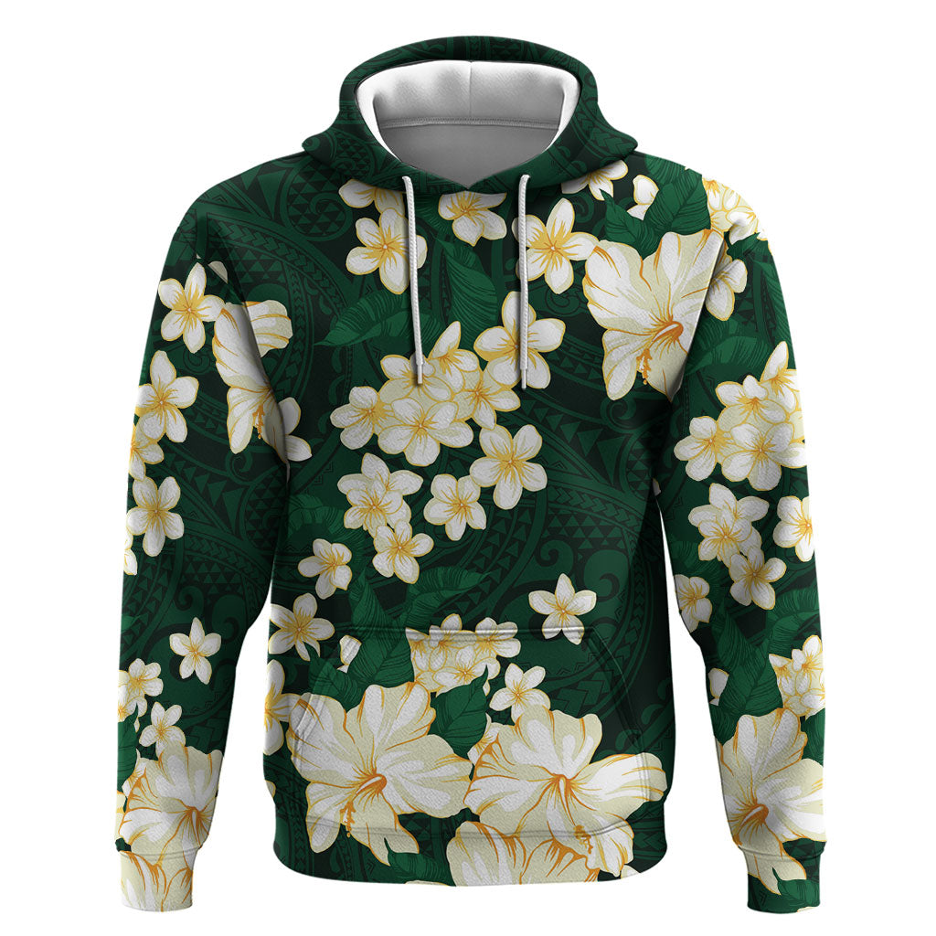 Hawaii Hibiscus Plumeria Green Zip Hoodie Polynesian Pattern LT01 Pullover Hoodie Green - Polynesian Pride