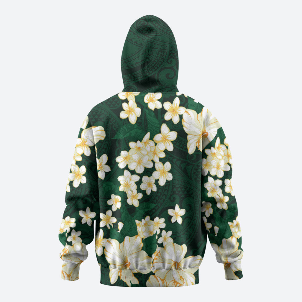 Hawaii Hibiscus Plumeria Green Zip Hoodie Polynesian Pattern LT01 - Polynesian Pride