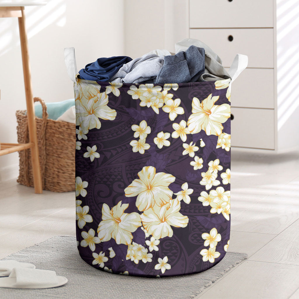 Hawaii Hibiscus Plumeria Purple Laundry Basket Polynesian Pattern