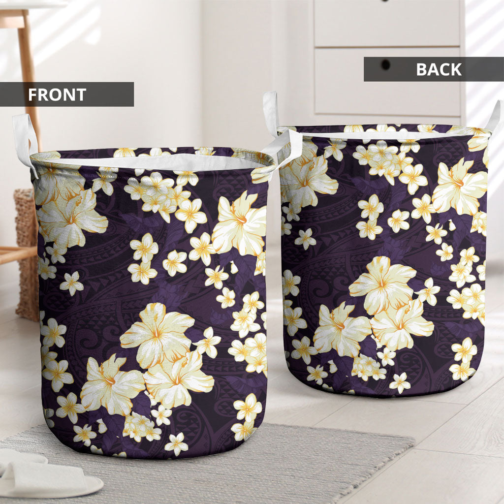 Hawaii Hibiscus Plumeria Purple Laundry Basket Polynesian Pattern