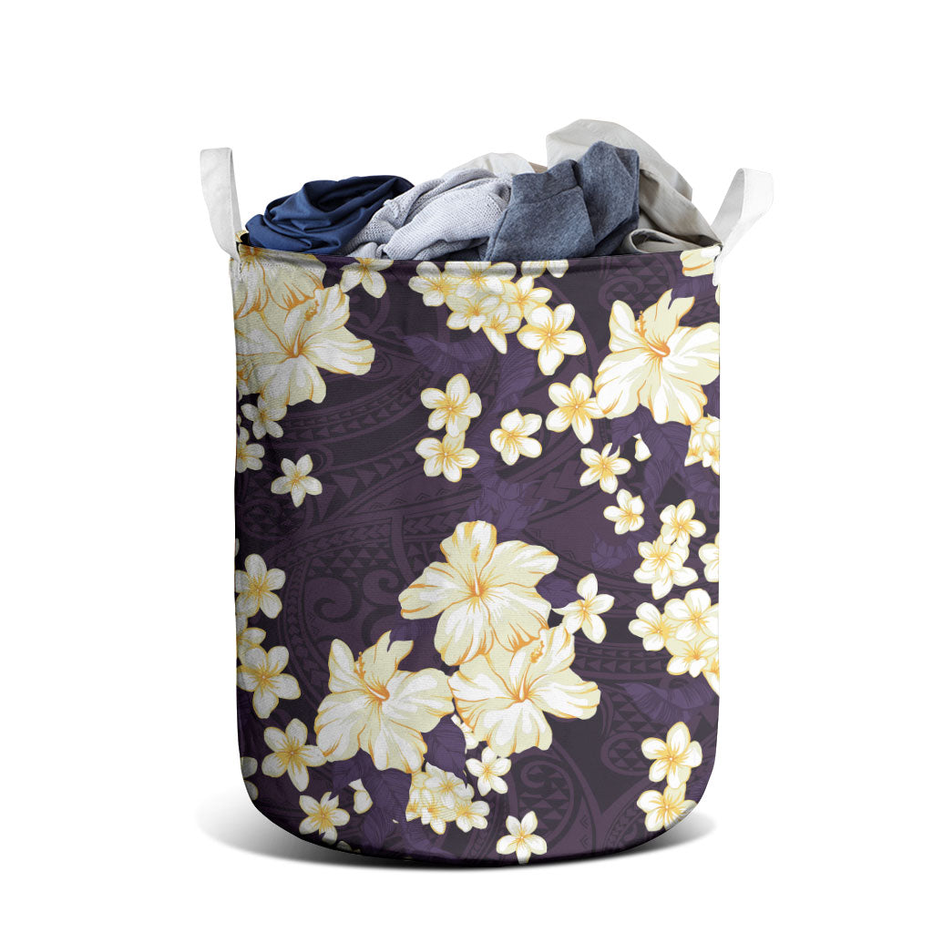 Hawaii Hibiscus Plumeria Purple Laundry Basket Polynesian Pattern