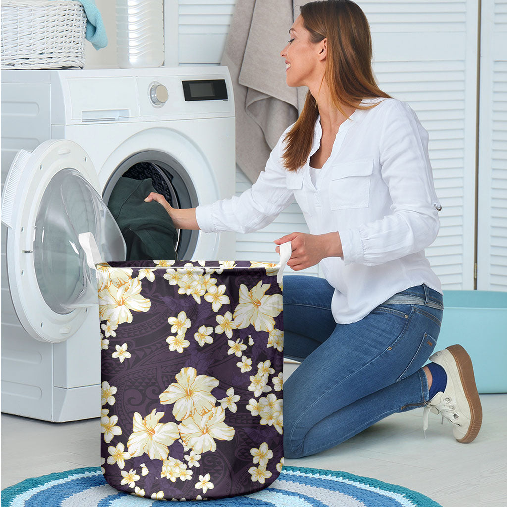 Hawaii Hibiscus Plumeria Purple Laundry Basket Polynesian Pattern